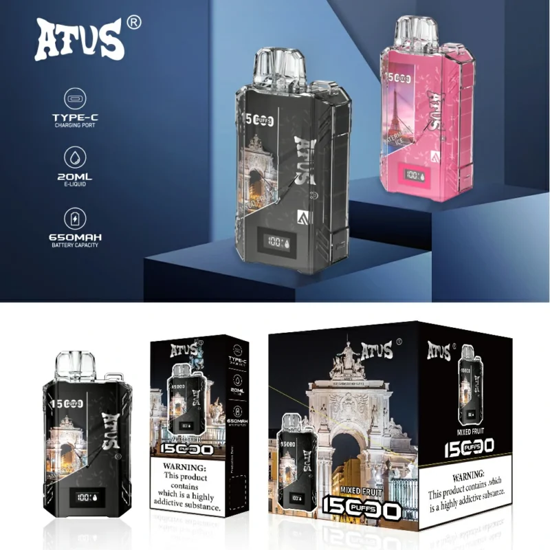 Top-Qualit?t ATVS 15000 Puffs Gro?handel Einweg-Pod 5% Nikotin 20 ml E-Liquid mit digitalem Bildschirm Original Fabrik Gro?kauf 3