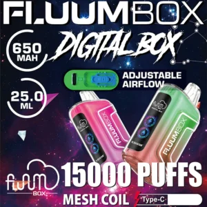 Fluum Box Digital 15000 Puffs 0% 2% 3% 5% Nicotine 25 ml E-liquide Original Vapes jetables fra?ches en gros en vrac Plusieurs saveurs à choisir