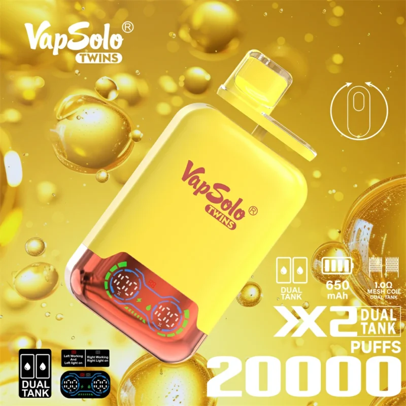 Vapsolo Twins Shisha 20000 Puffs Disposable E-Cigarette Wholesale Bulk Buy 30ML E-Liquid 650mAh Rechargeable Battery Mesh Coil 1