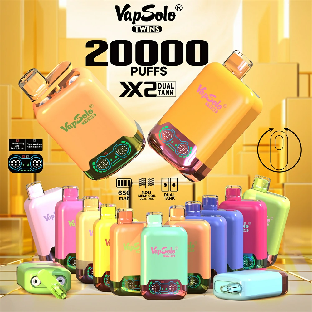 Vapsolo Twins Shisha 20000 de puf?turi ?ig?ri electronice de unic? folosin?? Comer? cu ridicata ?n vrac Cump?ra?i 30ML E-Lichid 650mAh Baterie re?nc?rcabil? Mesh Coil 4