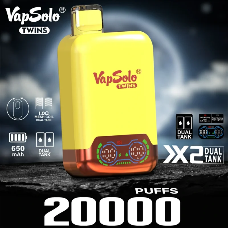 Vapsolo Twins Shisha 20000 Puff eldobható e-cigaretta nagykereskedelmi t?meges vásárlás 30 ml E-Liquid 650 mAh újrat?lthet? akkumulátor hálós tekercs 2