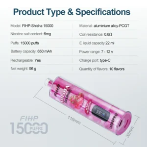 FIHP Shisha Hookah 15000 Pro Disposable Vape Pen 22ml Capacity with Mesh Coil Original Factory Wholesale (6)