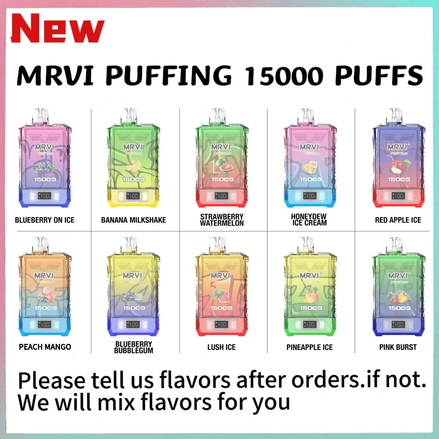 Fabrieksoriginele MRVI PUFFING 15000 PUFFS 2% 5% Nicotine Dual Mesh Coil Wegwerp Vape Pen met E Liquid & Power Schermweergave (12)