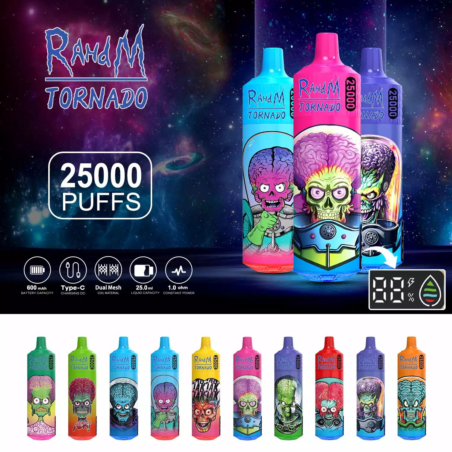 Caneta Vape descartável RAHDM TORNADO K16S 25000 Puffs 10 sabores mais vendidos Suporte por atacado OEM ODM (12)