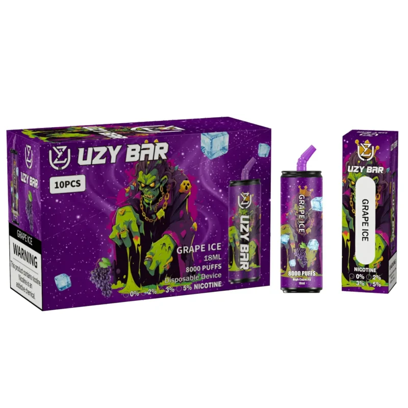 UZY Bar 8000 Puffs Disposable Vape Pen with 1100mAh Battery Type C Rechargeable Mesh Coil and RGB Light Wholesale Nicotine 0 2 3 5 4