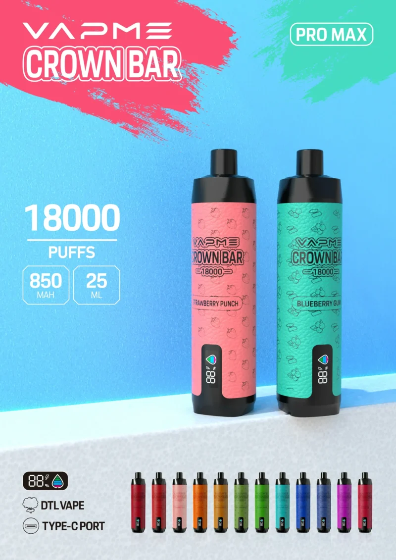 Vapme Crown Bar di vendita caldo 18000 soffi Bobina di rete ricaricabile 2% 5% Basso contenuto di nicotina Vape monouso all'ingrosso a prezzi accessibili 1