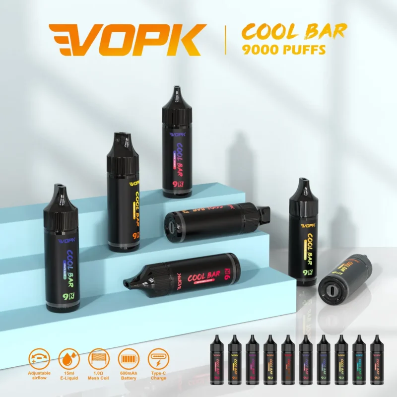 Premium VOPK Cool Bar 9000 bouffées de stylo vape jetable en gros 0% 2% 3% 5% bobine de maille de nicotine usine d'origine 1