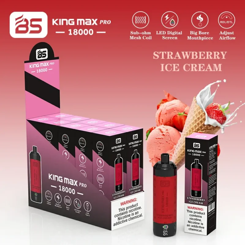 Hurtownia BREZE BS King Max Pro 18000 Puffs Jednorazowy d?ugopis Vape z cewk? siatkow? o pojemno?ci 24 ml i wy?wietlaczem LED Nikotyna 0 1 2 22