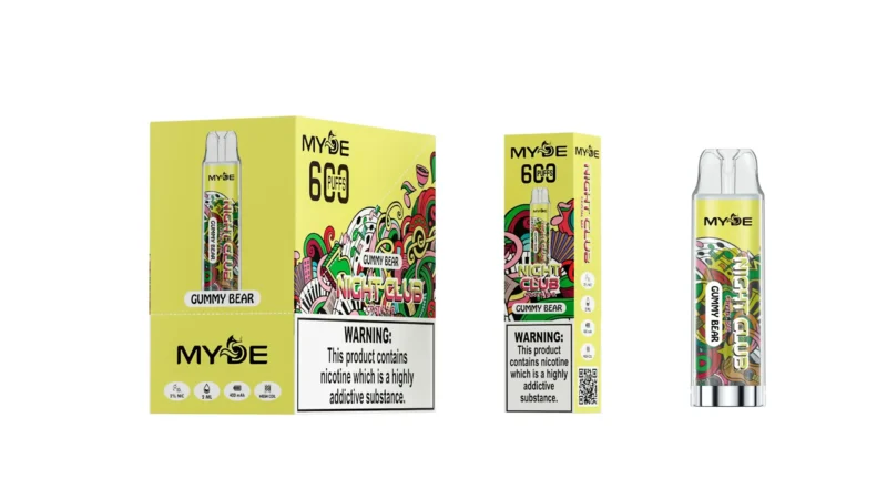 Atacado MYDE Night Club 600 Puffs Caneta Vape Descartável 2ml 20mg Bobina de Malha de Nicotina CE Rhos TPD Certificada 7 Escalada