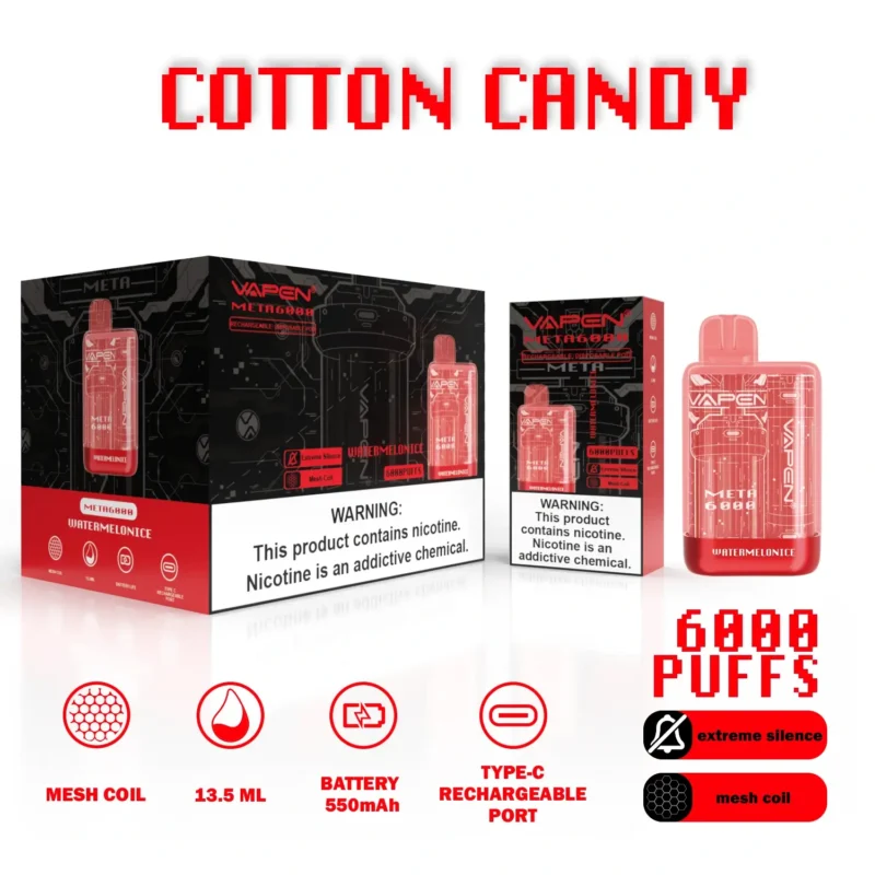 Gro?handel Vapen Meta6000 Einweg -Vape Vape Pen 6000 Puffs 13,5 ml mehrere Nikotinoptionen mit 550 mAh wiederaufladbarer Akku von EU Warehouse 1