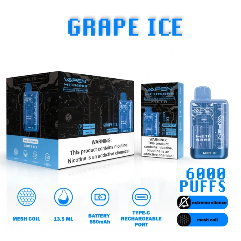 Gro?handel Vapen Meta6000 Einweg -Vape Vape Pen 6000 Puffs 13,5 ml mehrere Nikotinoptionen mit 550 mAh wiederaufladbarer Akku von EU Warehouse 8