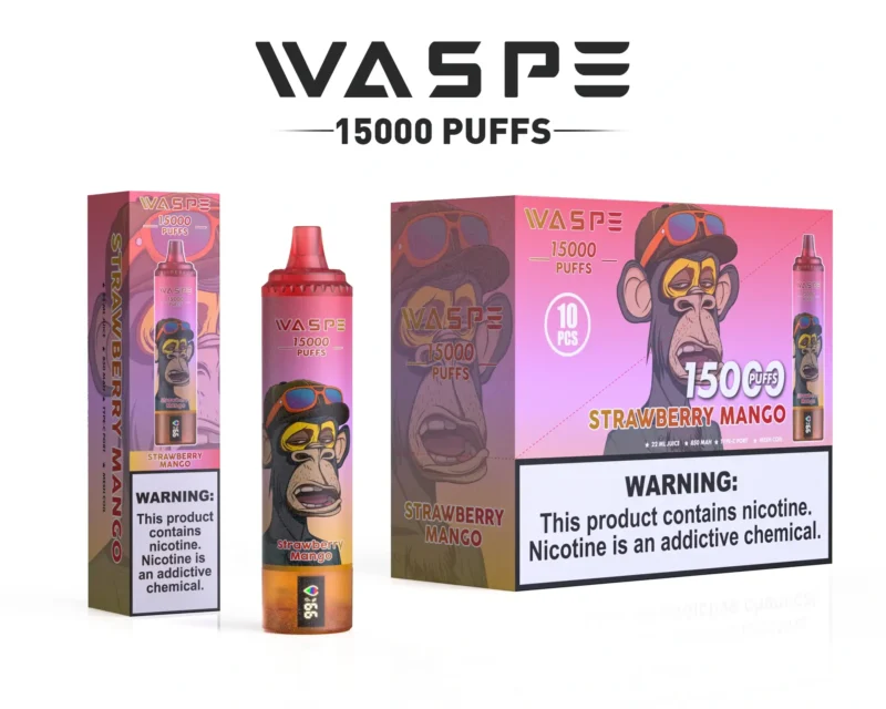 Groothandel Waspe 15000 Puffs Wegwerpvape pen met 22 ml E Liquid 850mAh Oplaadbare batterij en LCD -display beschikbaar in 0 2 3 5 Nicotinegehalte 1