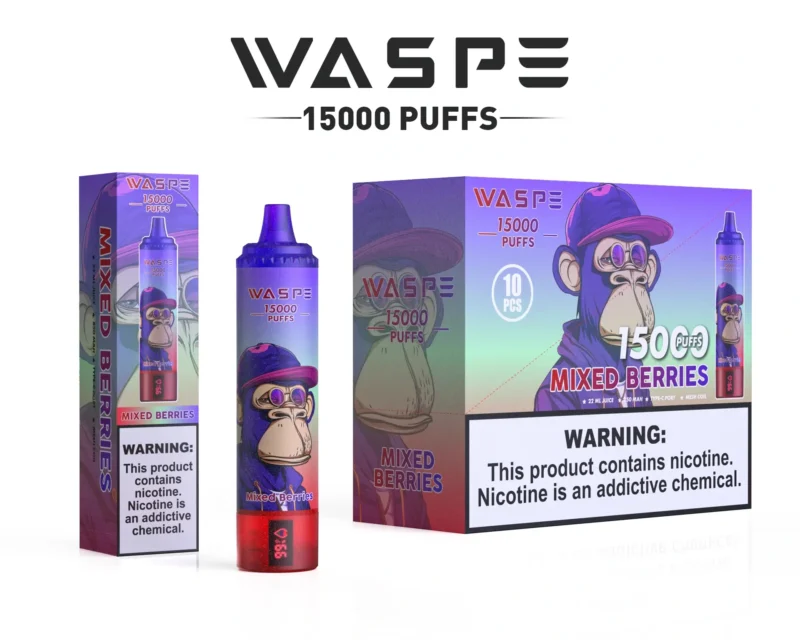 Velkoobchod Waspe 15000 Puffs jednorázové vape pero s 22ml E-Liquid 850mAh dobíjecí baterií a LCD displejem K dispozici v hladinách nikotinu 0% 2% 3% 5% (15)