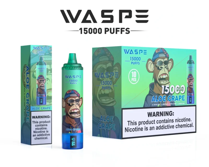 Velkoobchodní Waspe 15000 Puffs Disvable Vape Pen s 22 ml E Liquid 850Mah dobíjecí baterie a LCD displej k dispozici v 0 2 3 5 hladiny nikotinu 4