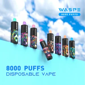 Popularny jednorazowy d?ugopis Vape Waspe 8000 Puffs z akumulatorem typu C. Pojemno?? 16 ml i warianty nikotynowe 0% 2% 3% 5% 3