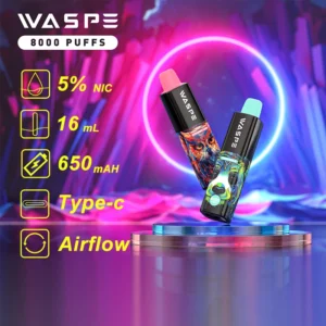 Popular Waspe 8000 Puffs Vape Pen desechable con batería recargable tipo C Capacidad de 16 ml y variantes de nicotina 0% 2% 3% 5% 1