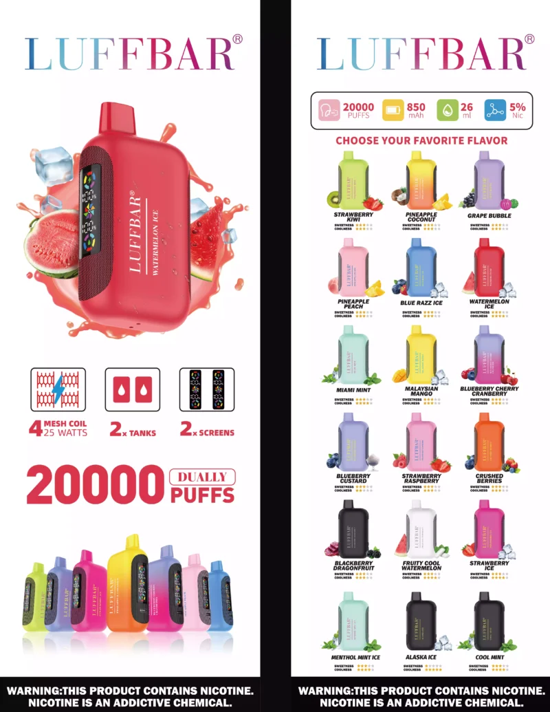 LuffBar Dually 20000 Puff-uri V?nzare cu ridicata Vape de unic? folosin?? Re?nc?rcabil ?n vrac Cump?ra?i 5% Nicotin? 850 mAh 18 arome 2025 Nou 5