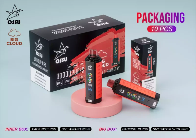 Venda quente OSSU 30000 Puffs Venda por atacado de Vape descartável Compra em massa, recarregável 0% 2% 3% 5% Tela inteligente com baixa nicotina 1