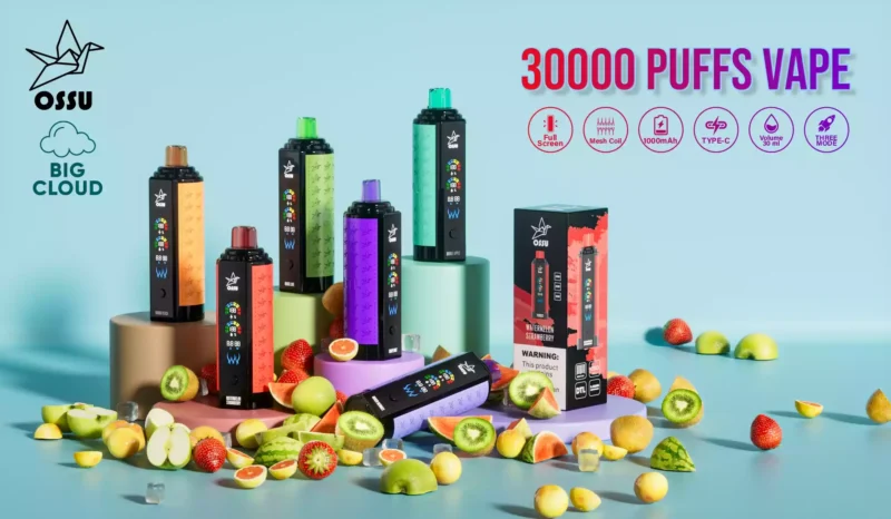 Qualidade OSSU 30000 Puffs Vape descartável por atacado Compre a granel recarregável 0% 2% 3% 5% Tela inteligente digital com baixa nicotina 2025 quente 2