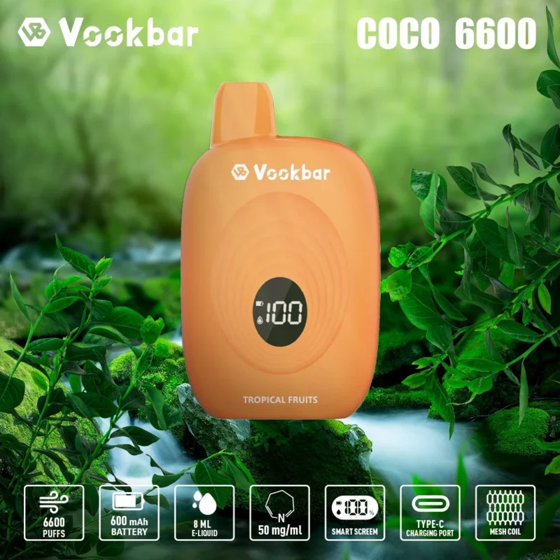 Originální továrna Vookbar Coco 6600 Puffs Velkoobchodní jednorázové vapes 3% Low Nicotine Domaltena digitální inteligentní SC (3)