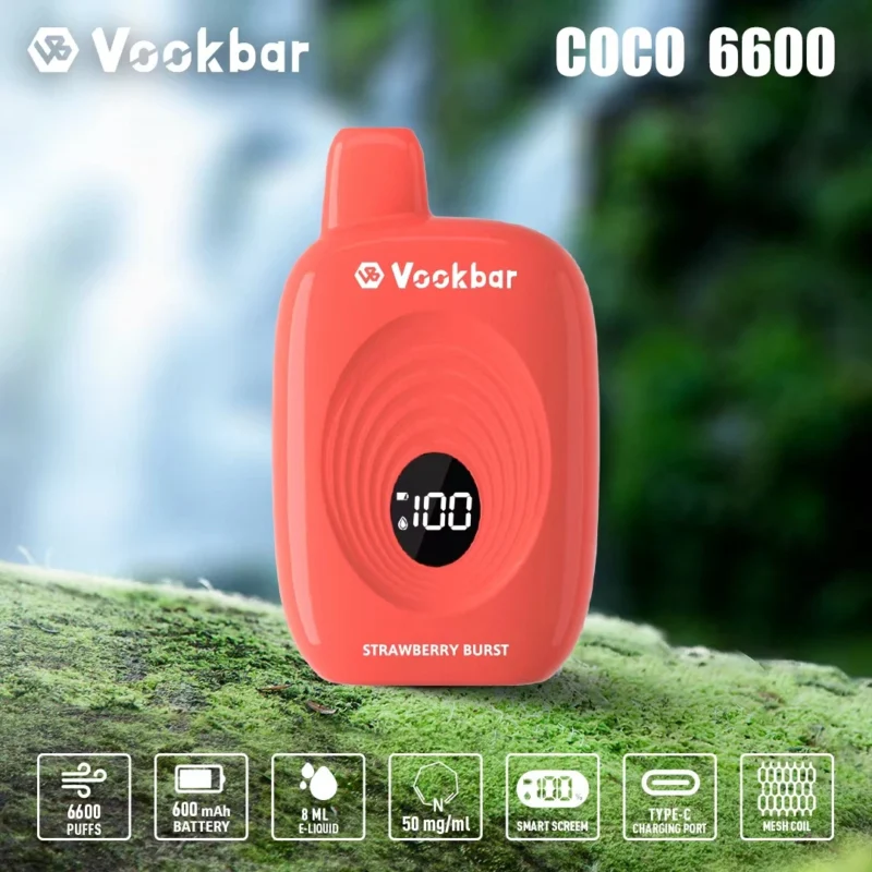 Factory original Vookbar Coco 6600 Puffs Vapes jetables en gros 3 Low Nicotine Rechargeable Digital Smart SC 8