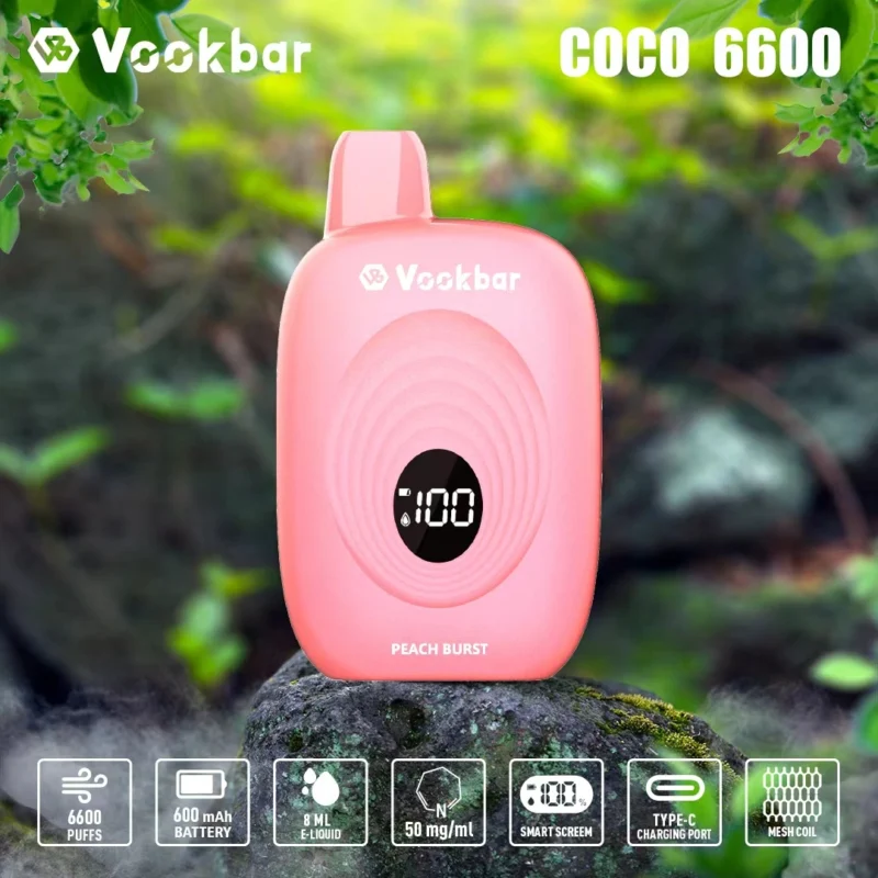 La fábrica original Vookbar COCO 6600 sopla al por mayor Vapes disponible 3 pantalla elegante digital recargable baja en nicotina 1