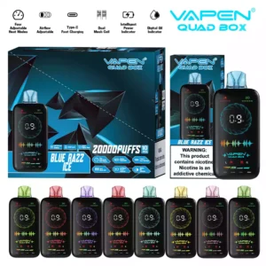 Vaps Quad Box 20000 Puffs Verstelbare luchtstroom Oplaadbaar 2 5 Lage nicotine Groothandel wegwerp VAPE VOET VOLLEDIG SCHERM Display 11