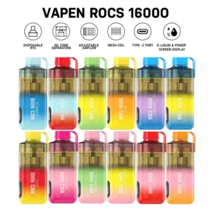 O mais vendido VAPEN ROCS 16000 PUFFS recarregável 2% 5% baixo óleo recarregável de nicotina Vape descartável por atacado da fábrica original na China 3