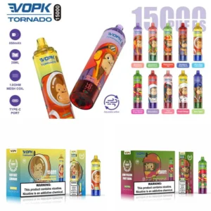 O mais vendido VOPK TORNADO 15000 Puffs 0% 2% 3% 5% Nicotina Vape descartável recarregável por atacado Display LED de ar ajustável 2025 1